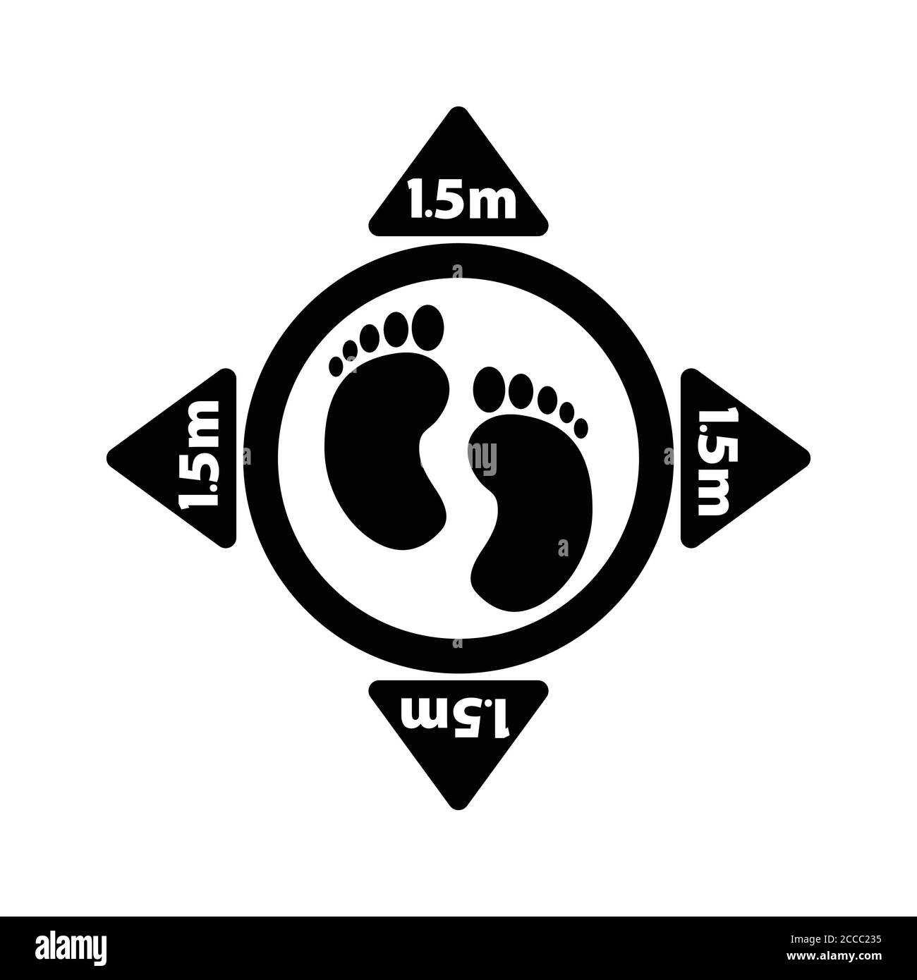 Social distancing posizione in piedi pavimento Marker a terra ingombro 1.5m a parte Illustrazione Vettoriale