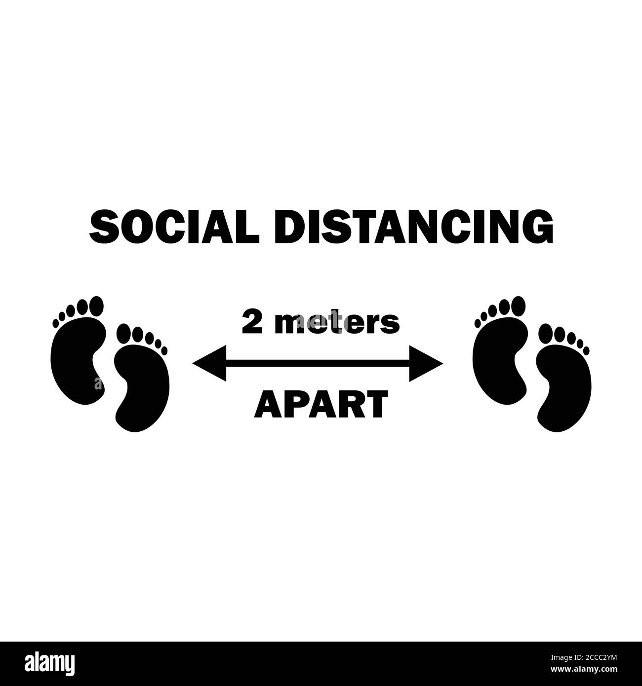 Social Distancing Two Footprint 2 m Apart. Due metri Apart Social Distancing misure preventive piedi Foot segno diagramma durante virus Pandemic Outbera Illustrazione Vettoriale
