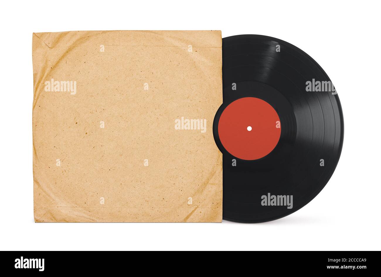Disco retro in vinile LP con copertina mockup vista frontale isolata su bianco con tracciato di ritaglio. Foto Stock