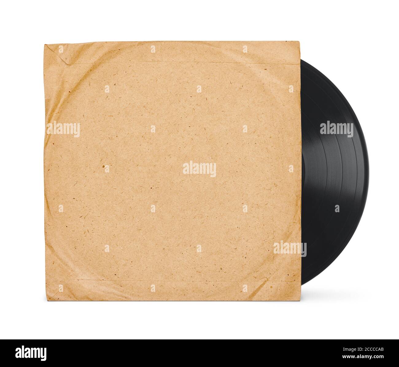 Disco retro in vinile LP con copertina mockup vista frontale isolata su bianco con tracciato di ritaglio. Foto Stock