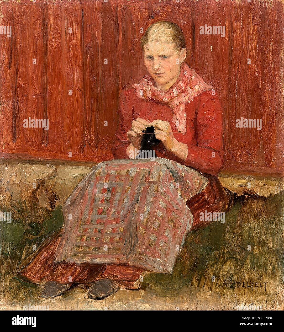 Edelfelt Albert - una maglia ragazza - Scuola Finlandese - 19 ° secolo Foto Stock