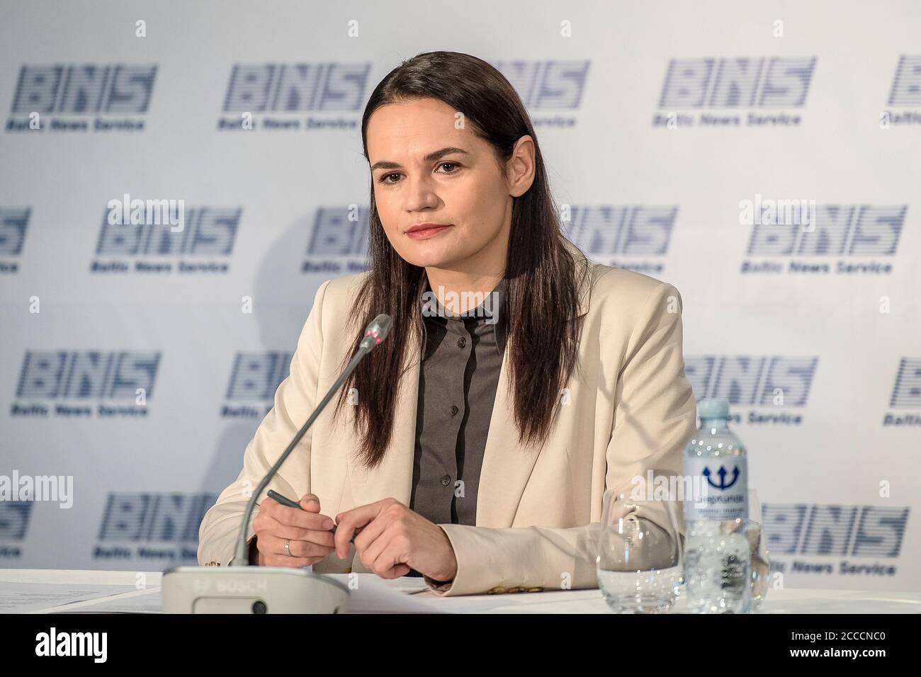2020 08 21. Sviatlana Tsikhanouskaya. Conferenza stampa a Vilnius. Foto Stock