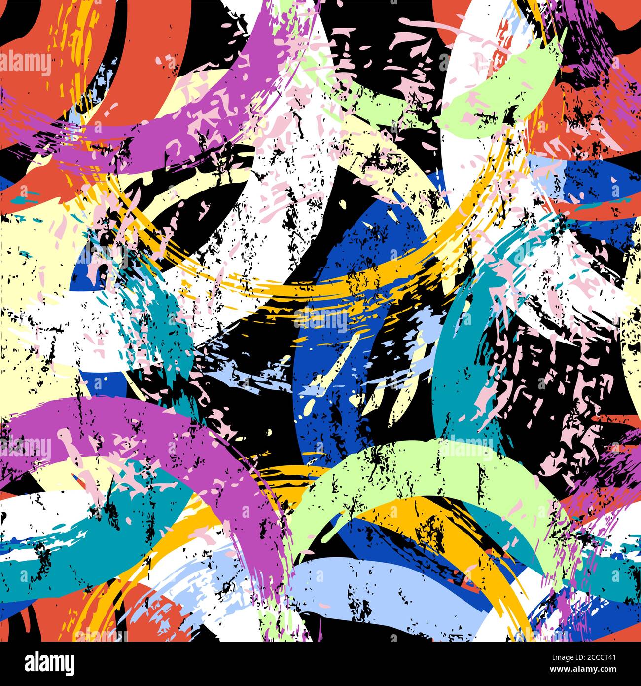 motivo di sfondo senza cuciture, con cerchi, tratti di vernice e schizzi Illustrazione Vettoriale