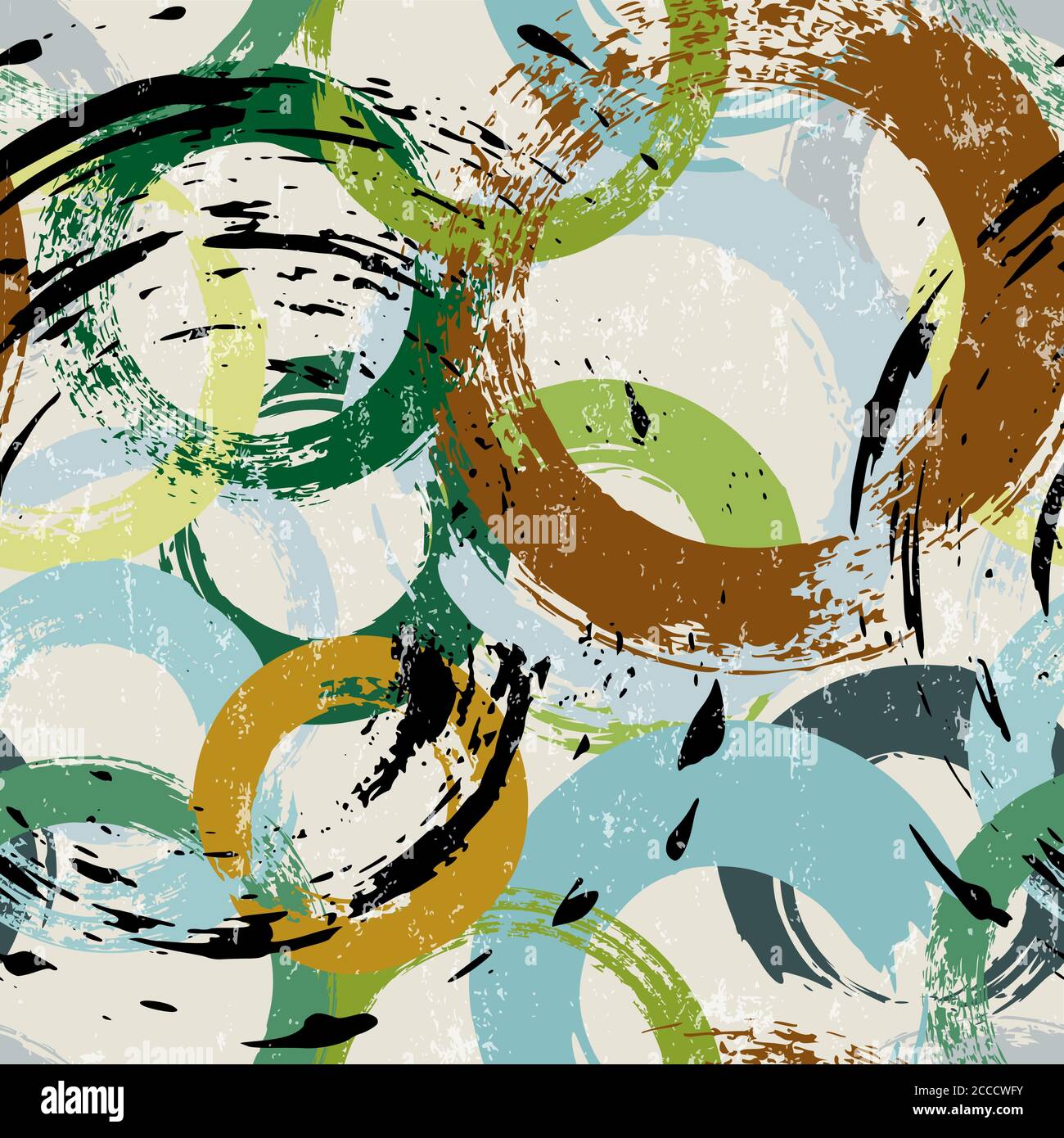 motivo di sfondo senza cuciture, con cerchi, tratti di vernice e schizzi Illustrazione Vettoriale