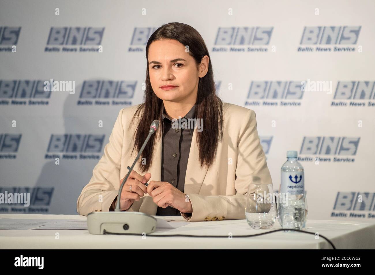 2020 08 21. Sviatlana Tsikhanouskaya. Conferenza stampa a Vilnius. Foto Stock