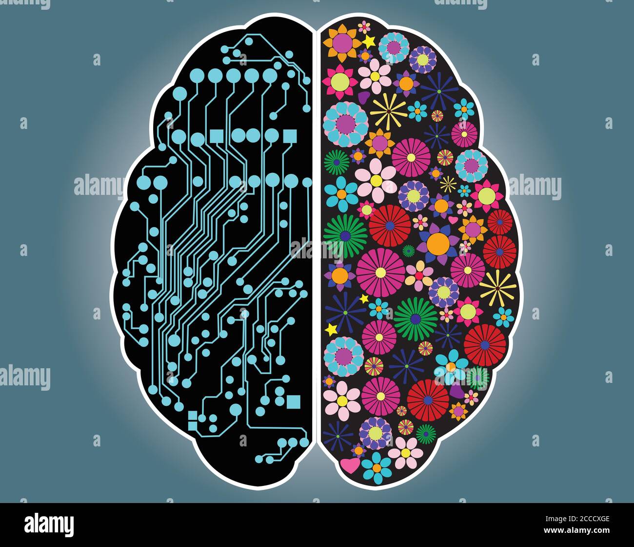 Lato sinistro e destro del cervello, logica e creatività, vettore Illustrazione Vettoriale