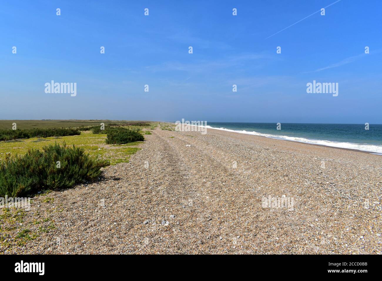 La spiaggia di ciottoli a Blakeney Point. Foto Stock