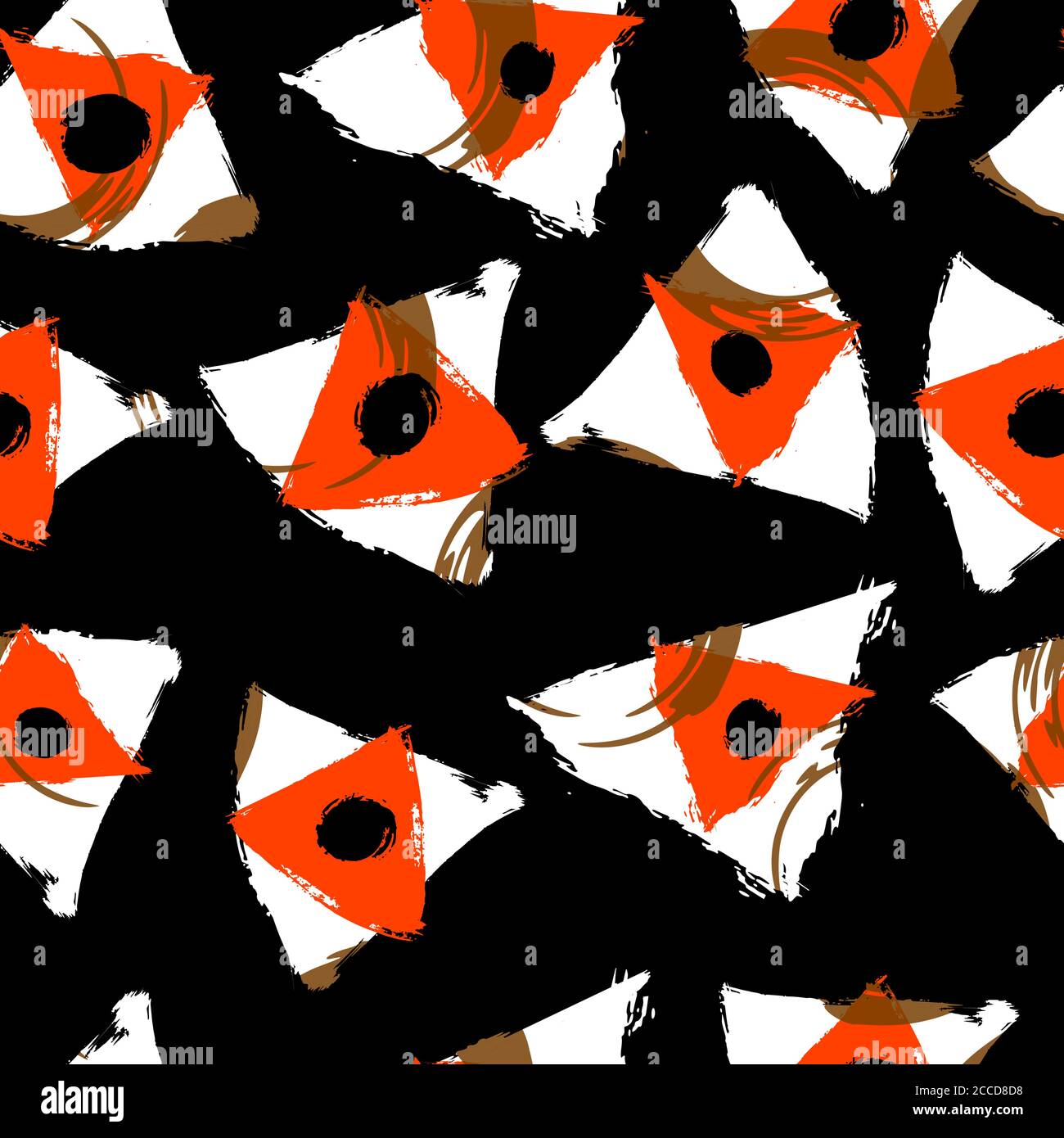 motivo di sfondo senza cuciture, con triangoli, cerchi, tratti e schizzi, bianco e nero Illustrazione Vettoriale