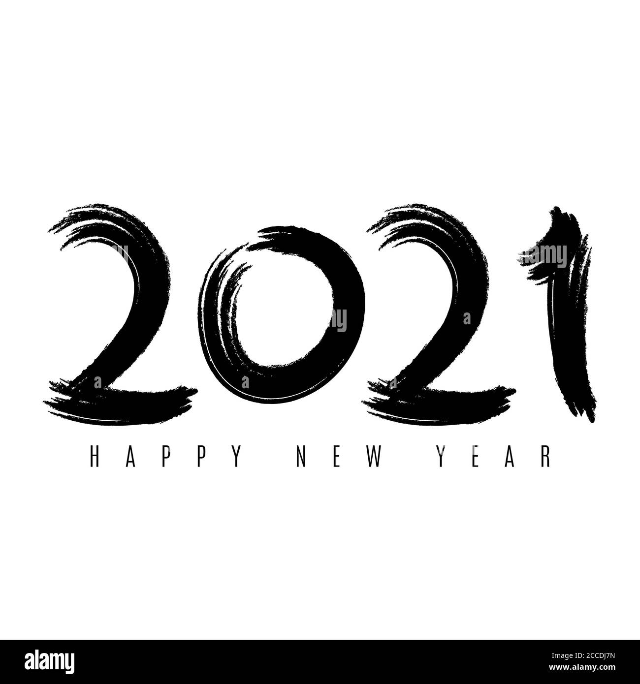 Felice anno nuovo cinese 2021. Numero nero in stile grunge isolato su sfondo bianco. Illustrazione vettoriale. EPS 10. Illustrazione Vettoriale