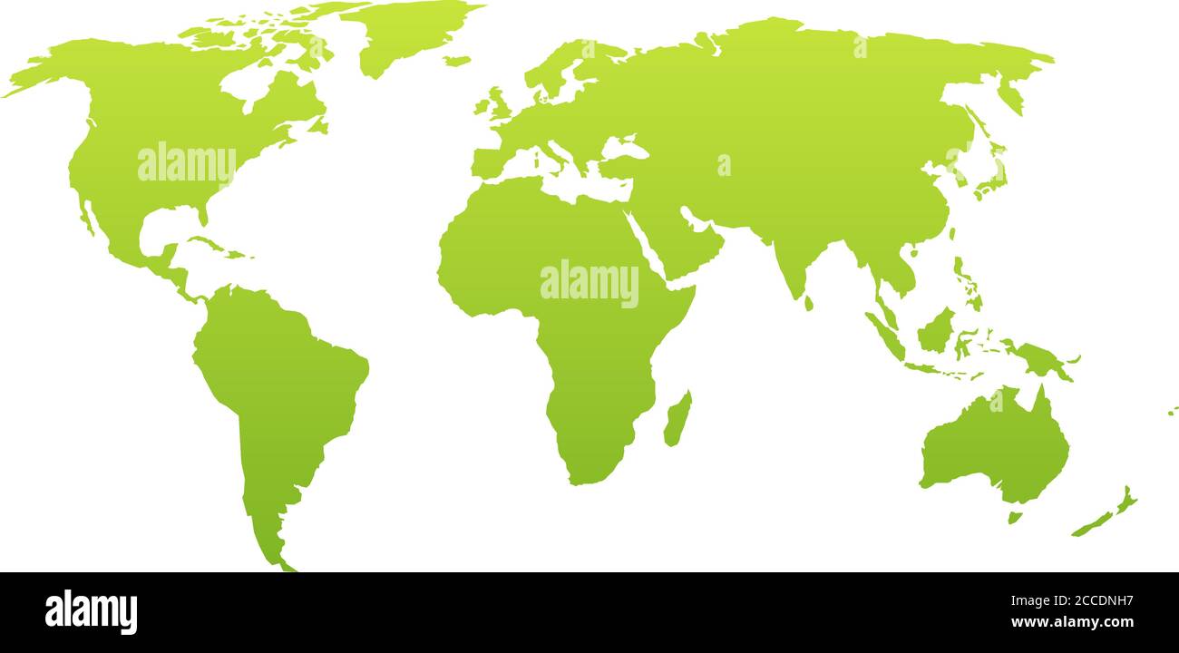 Silhouette mappa mondiale. Gradiente verde vettoriale isolato su sfondo bianco. Illustrazione Vettoriale