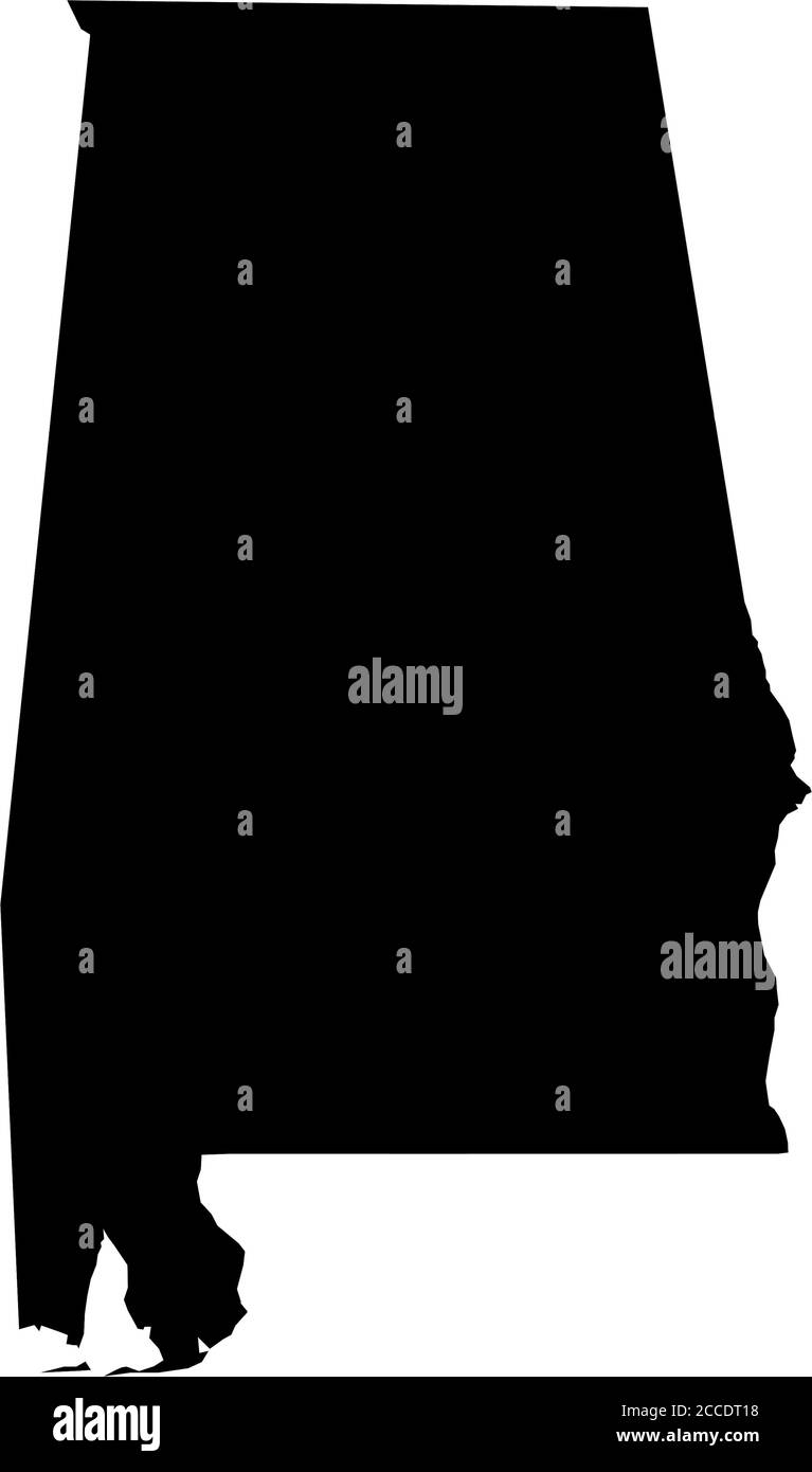 Alabama, stato degli Stati Uniti - mappa di silhouette nera piena della zona di campagna. Semplice illustrazione vettoriale piatta. Illustrazione Vettoriale