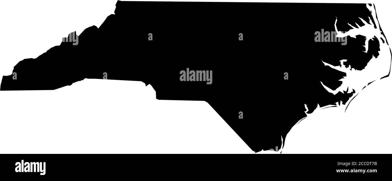 North Carolina, stato degli Stati Uniti - mappa della silhouette nera piena dell'area di campagna. Semplice illustrazione vettoriale piatta. Illustrazione Vettoriale