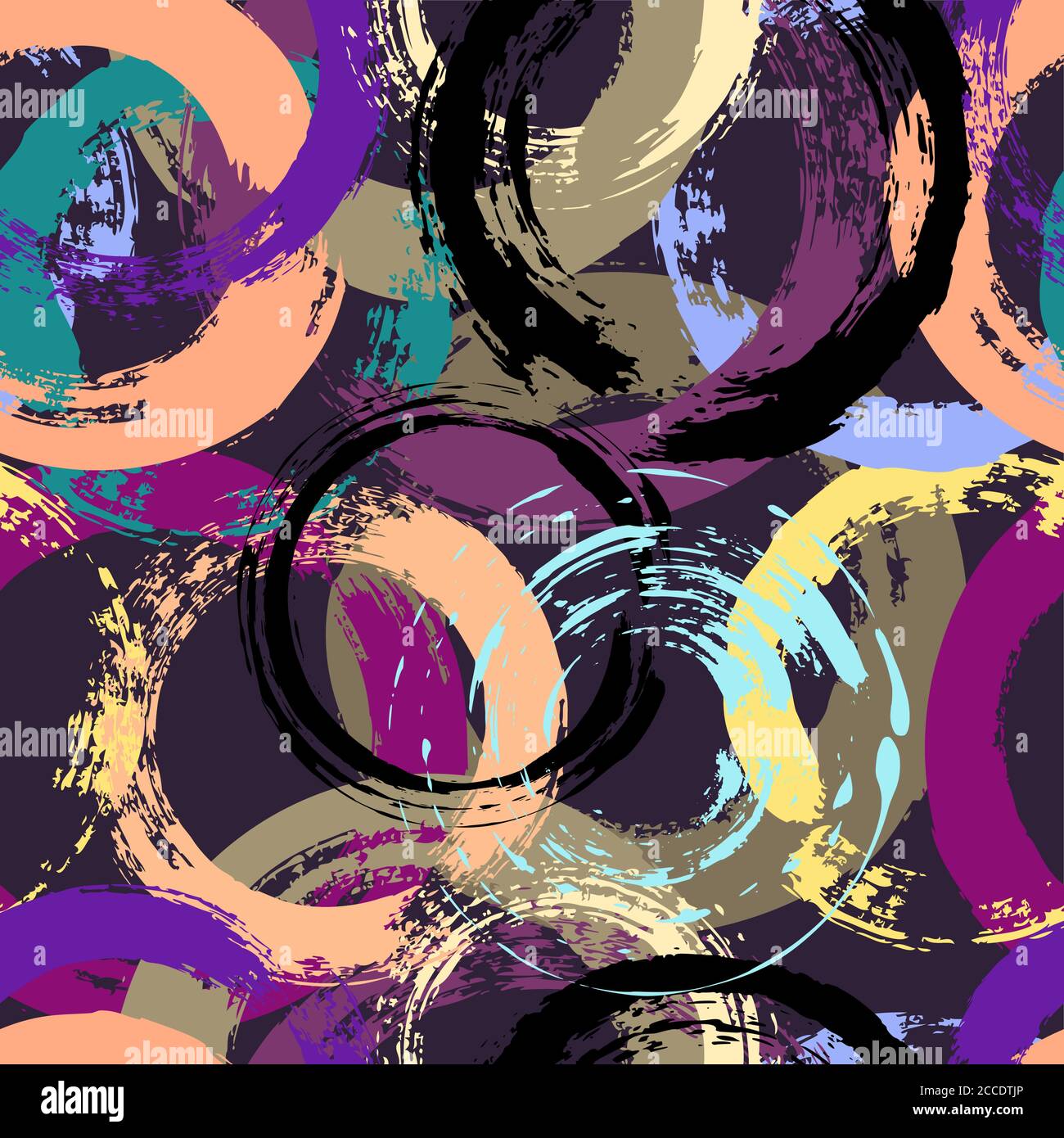 motivo di sfondo senza cuciture, con cerchi, tratti di vernice e schizzi Illustrazione Vettoriale