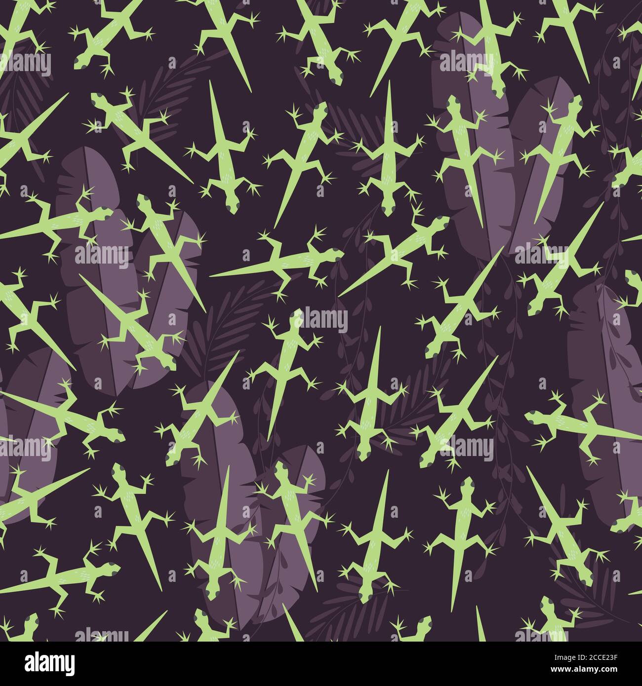 Modello senza cuciture con cute verde foresta pluviale animale gecko lucertola, illustrazione vettoriale Illustrazione Vettoriale