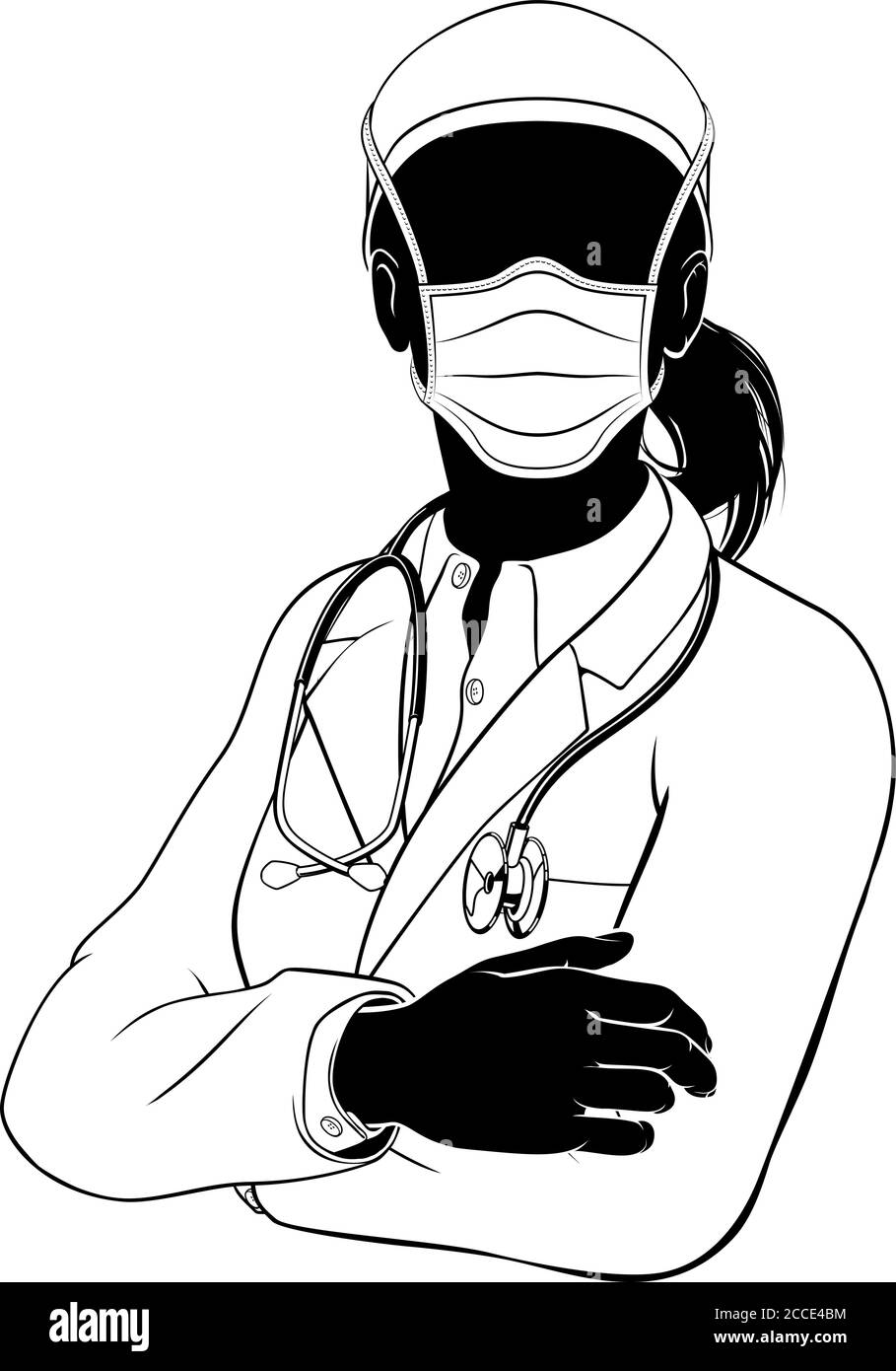Medico Donna PPE maschera Silhouette Illustrazione Vettoriale
