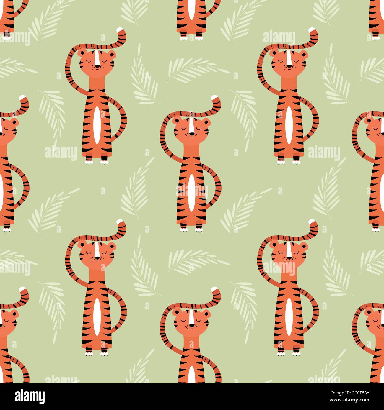 Modello senza cuciture con carina tigre arancione giungla, illustrazione vettoriale Illustrazione Vettoriale