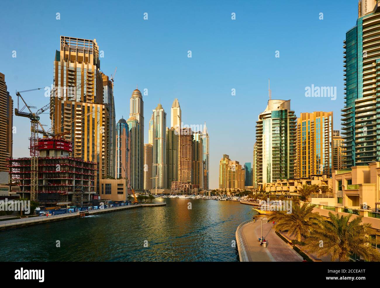 Dubai, Emirati Arabi Uniti, Emirati Arabi Uniti, Medio Oriente, Africa, Porto di Dubai al tramonto, Foto Stock
