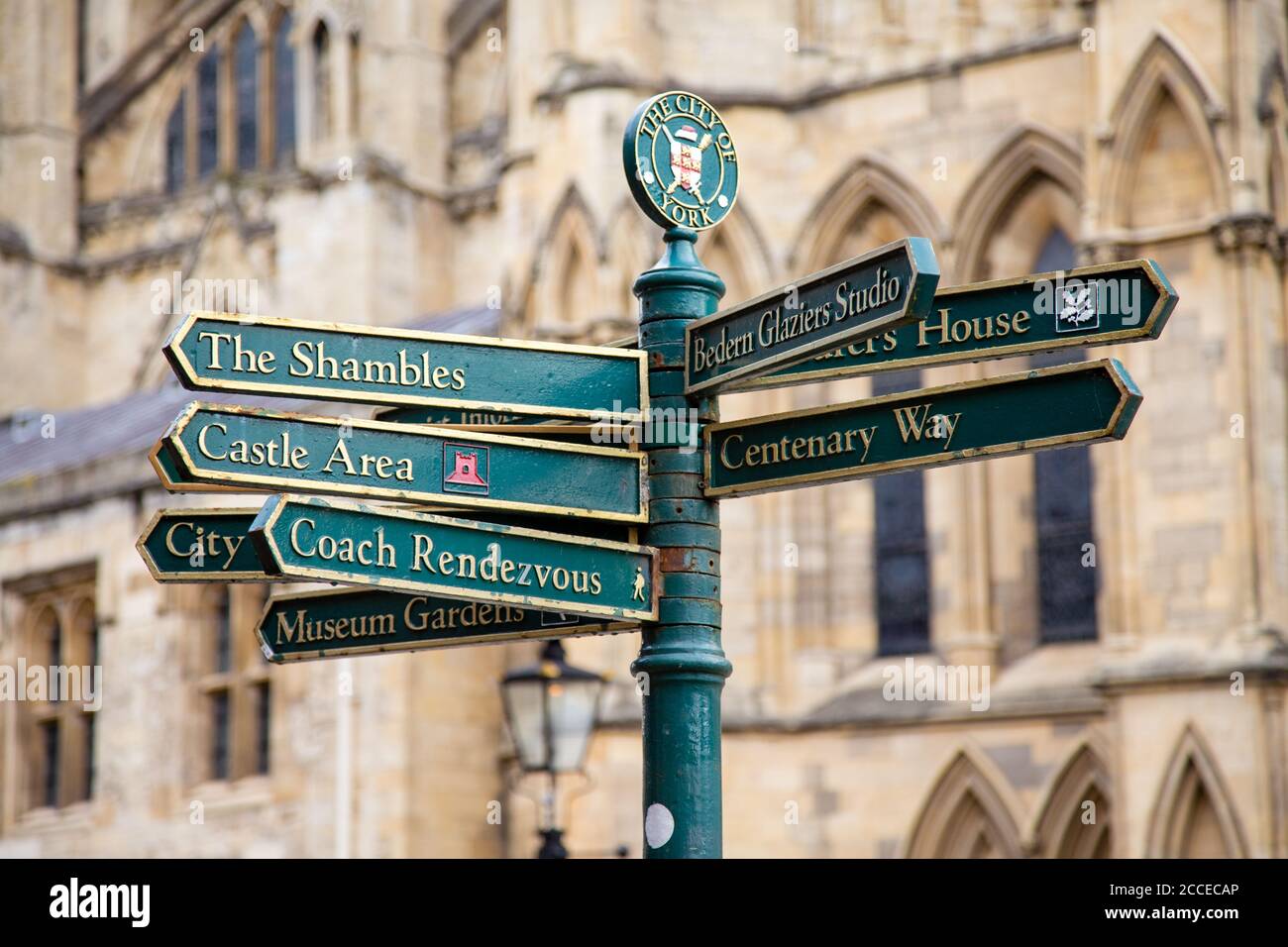Cartello turistico della città di York a York, Yorkshire, Inghilterra Foto Stock