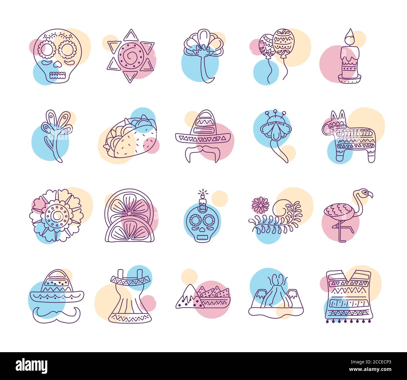 pacchetto di venti icone messicane insieme di etnicità disegno vettoriale illustrazione Illustrazione Vettoriale