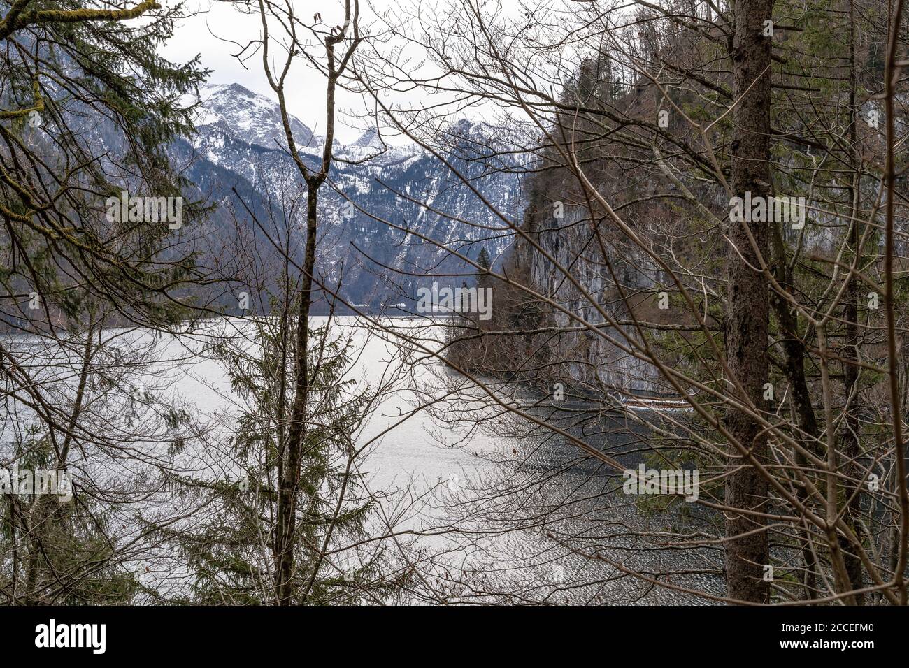 Europa, Germania, Baviera, Berchtesgadener Land, Schoenau am Koenigssee, Koenigssee, vista dall'Archenkanzel al Koenigssee Foto Stock