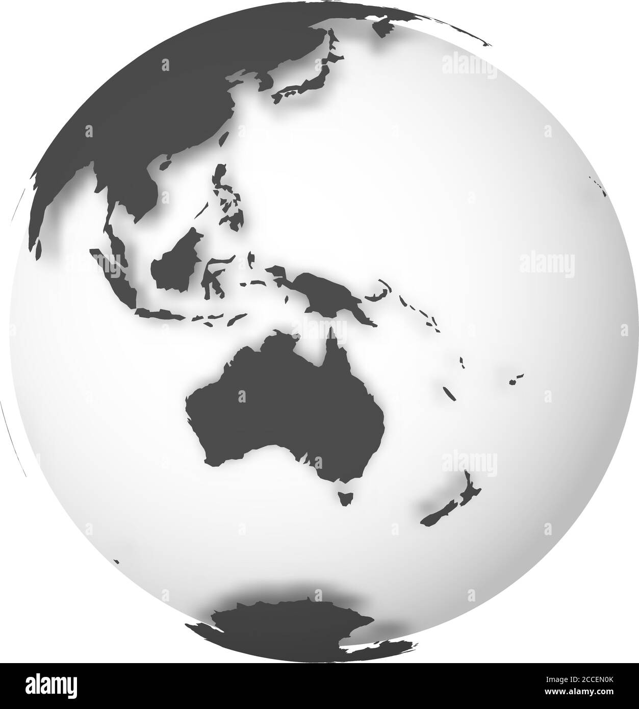Globo terrestre. Mappa del mondo 3D con terre bianche che cadono ombre su mari e oceani grigio chiaro. Illustrazione vettoriale. Illustrazione Vettoriale