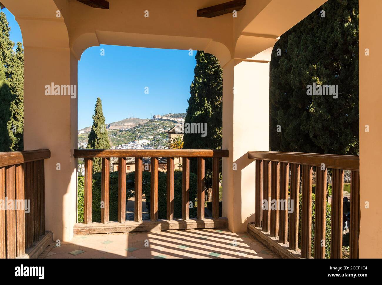 Spagna, Granada, Alhambra, Partal, giardino, punto di vista Foto Stock