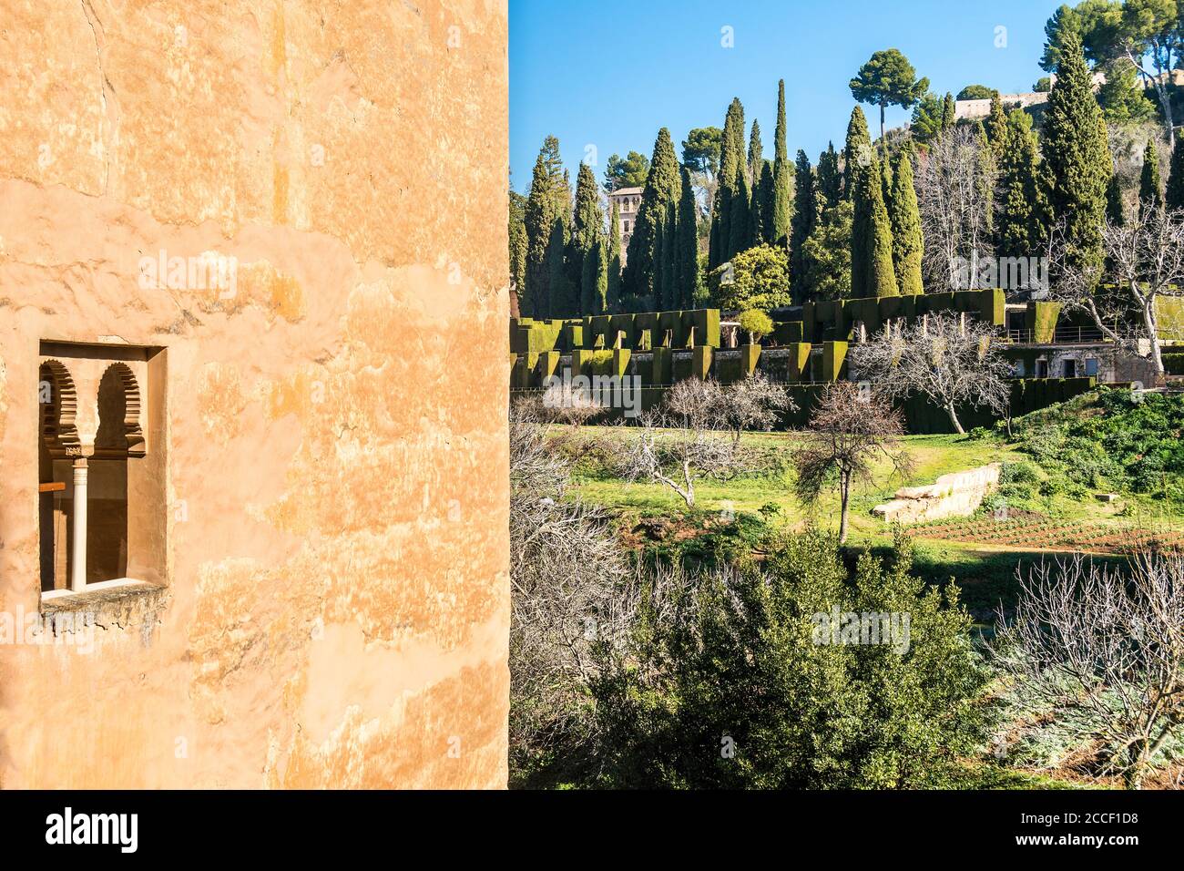 Spagna, Granada, Alhambra, Torre de la Cautiva, Torre dei prigionieri, finestra Foto Stock