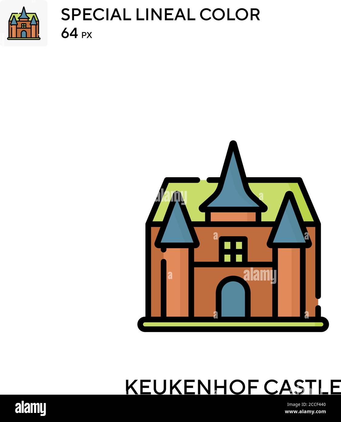 Castello di Keukenhof icona speciale di colore lineare. Modello di disegno simbolo illustrazione per elemento dell'interfaccia utente Web mobile. Illustrazione Vettoriale