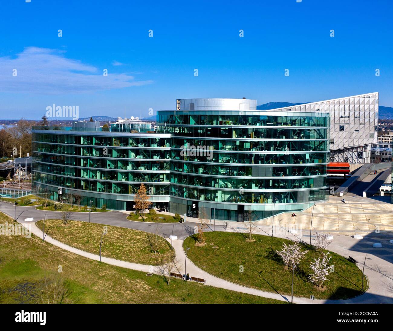 Maison de la Paix, sede dell'Istituto Universitario per gli Studi e lo sviluppo internazionali, IHEID, Ginevra, Svizzera Foto Stock