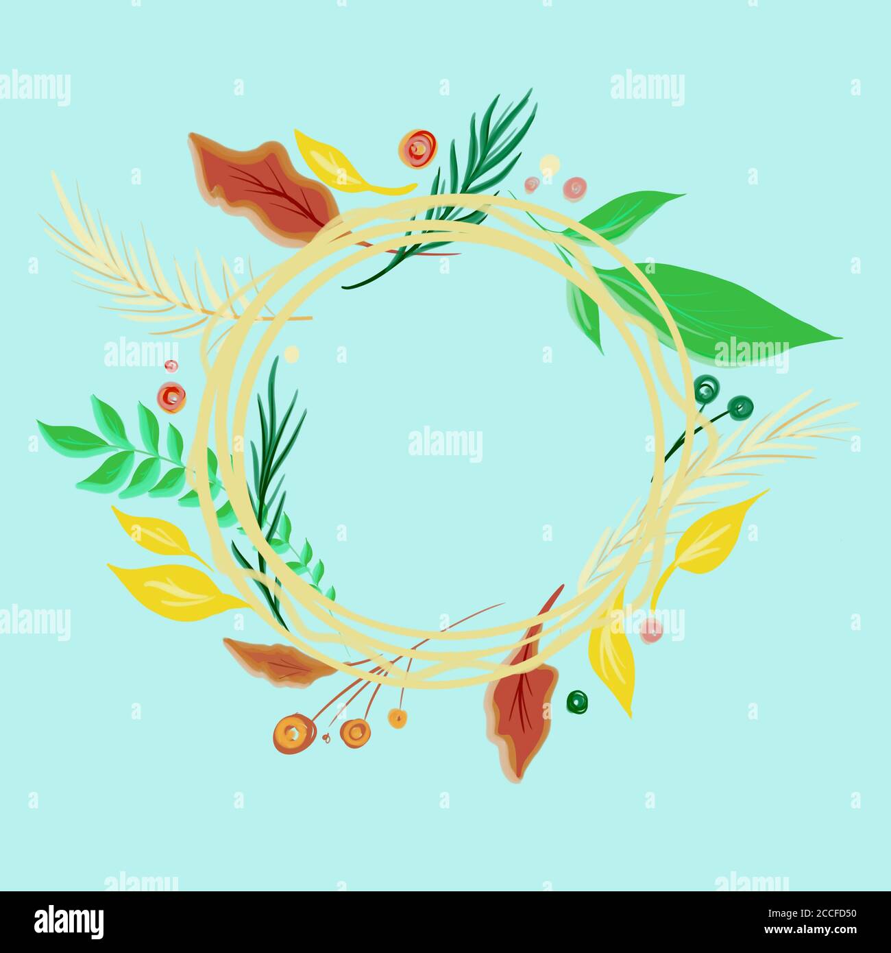Colorato disegno a mano gouache acquerello illustrazione Autunno e Wreath caduta. Raccolta di corone di cartoni animati di rami e foglie autunnali. Disegnata a mano ll Foto Stock