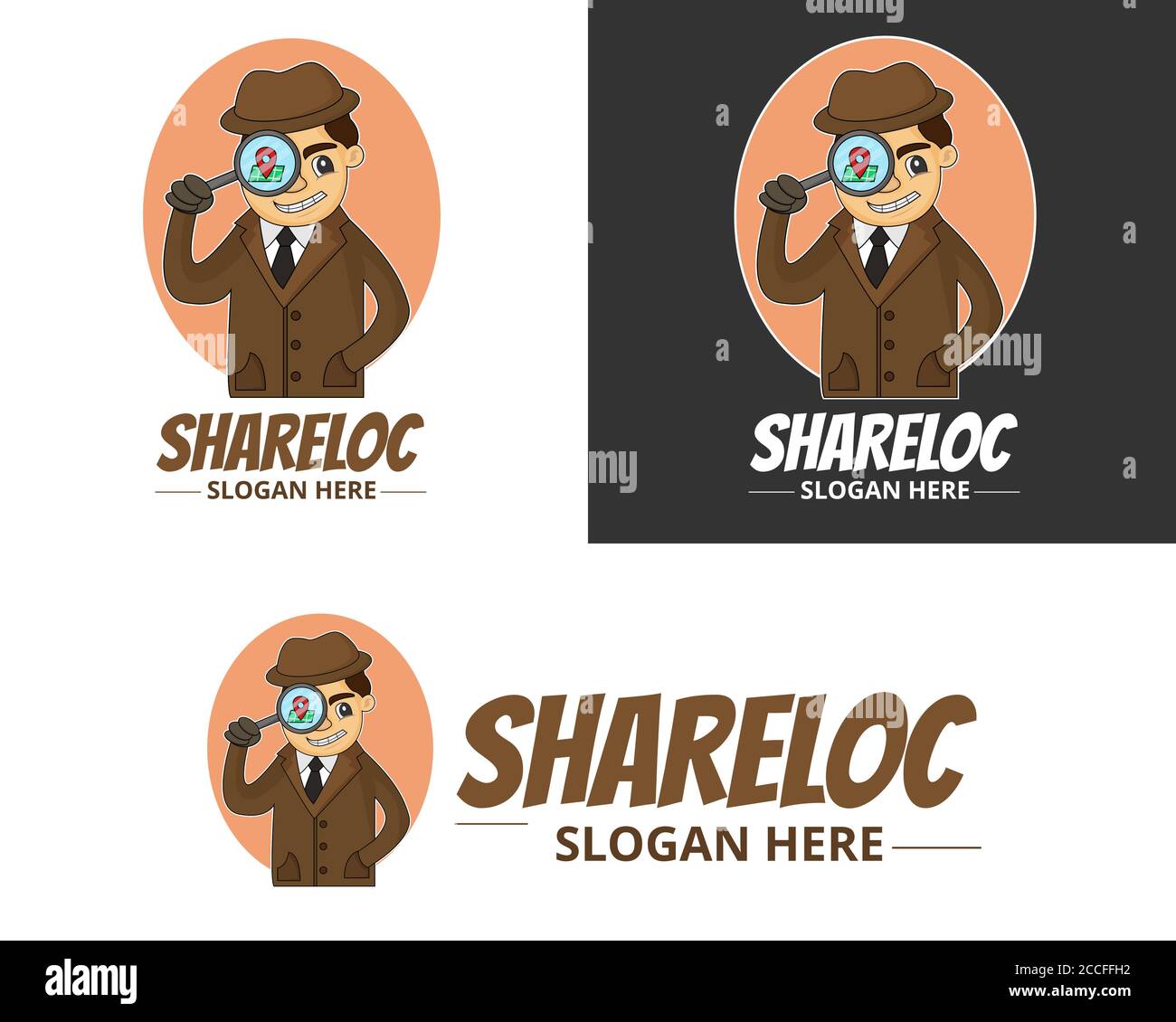 Disegno vettoriale del logo della posizione di condivisione con il concetto di detective Illustrazione Vettoriale