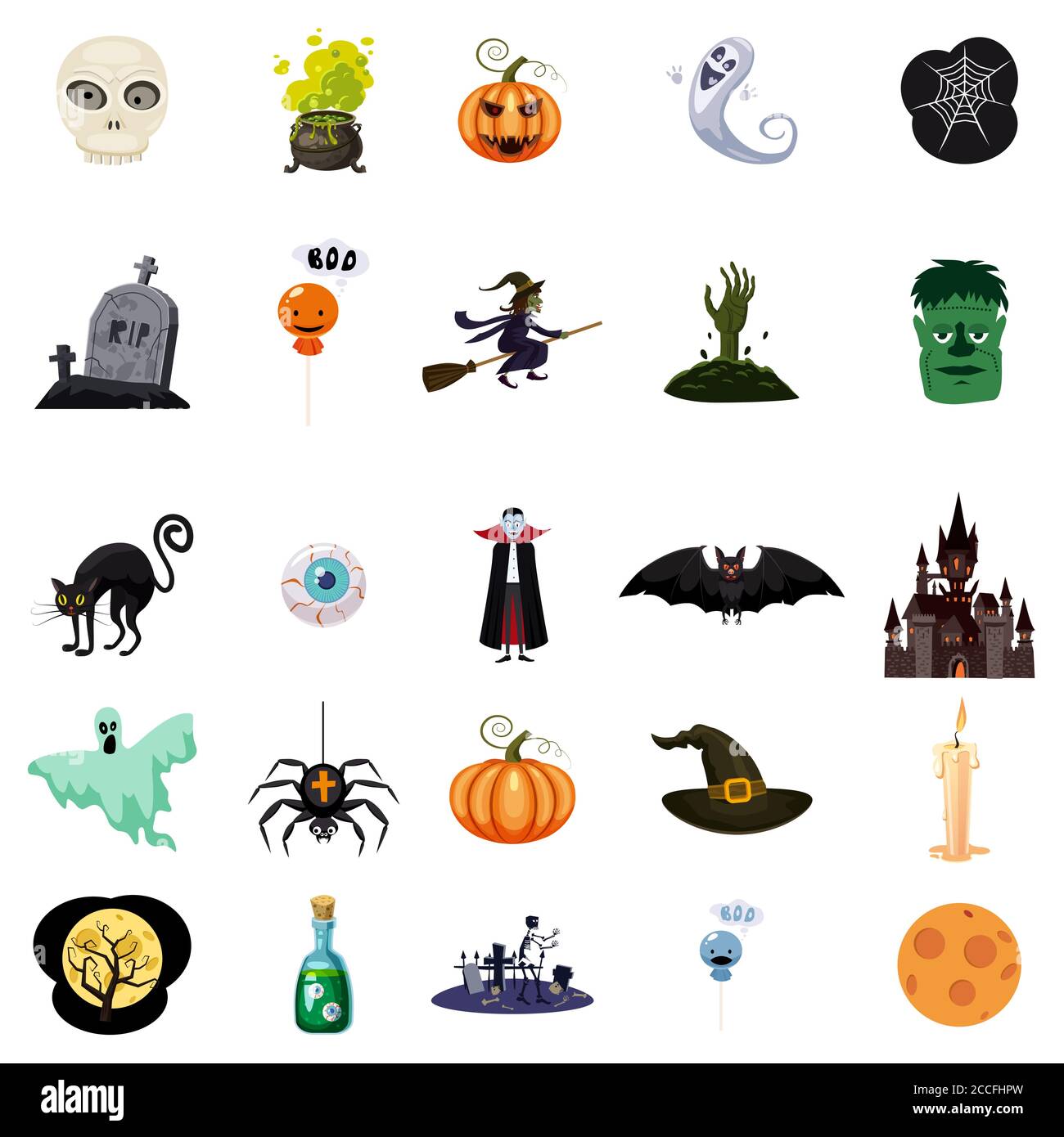 Insieme di oggetti e caratteri correlati a Halloween Illustrazione Vettoriale
