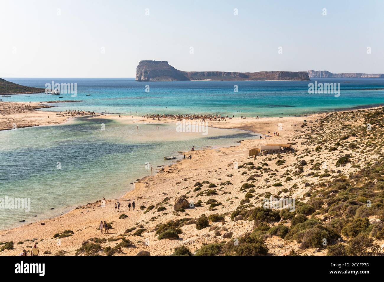 Vista sulla laguna e sulla spiaggia di Balos, Creta nord-occidentale, Grecia Foto Stock