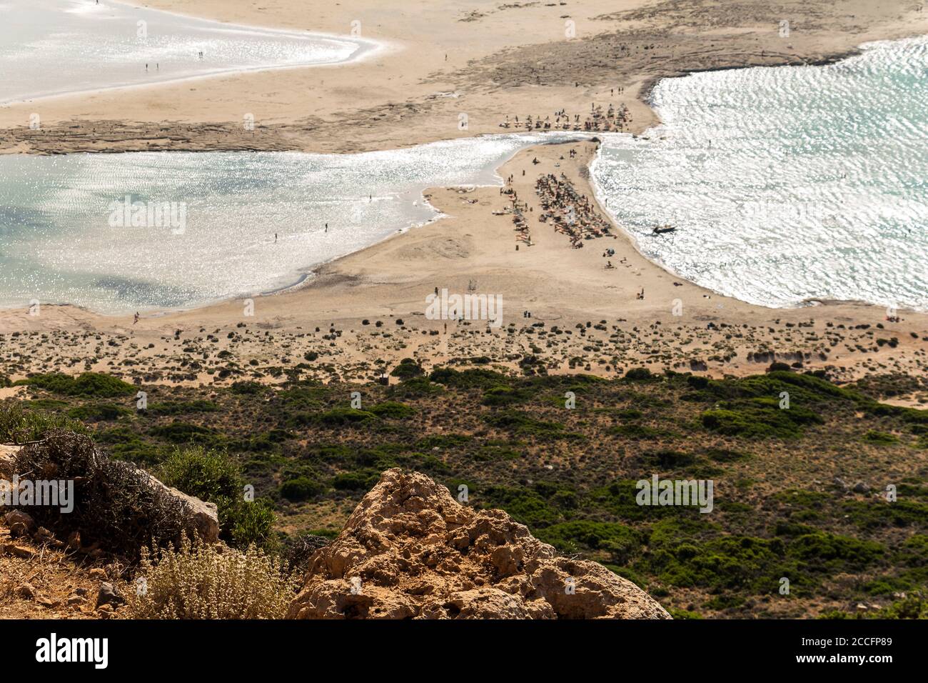 Vista della laguna di Balos dal sentiero in pietra, a nord-ovest di Creta, Grecia Foto Stock