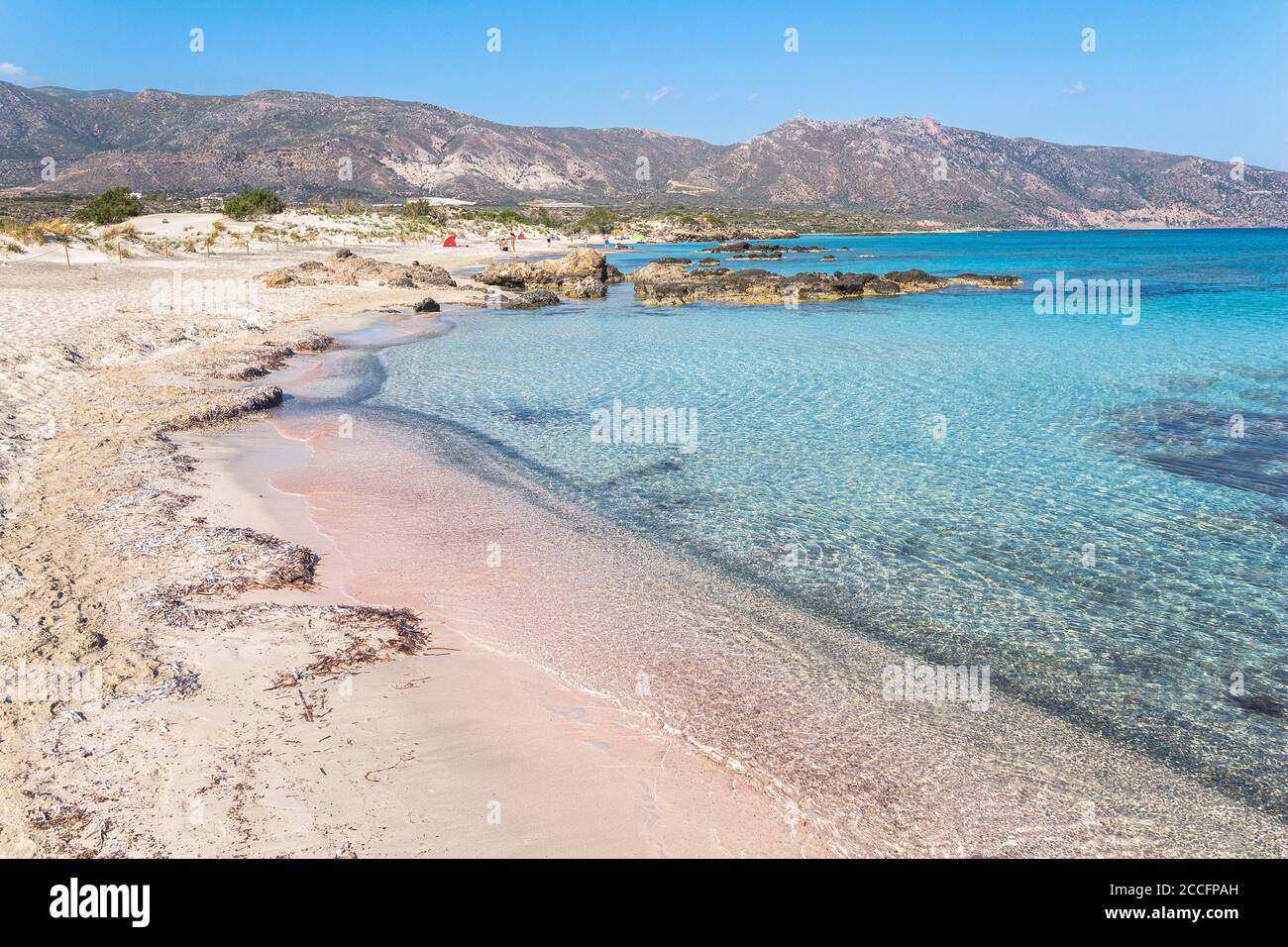 Spiaggia di Elafonissi con sabbia rosa, Creta sud-occidentale, Grecia Foto Stock