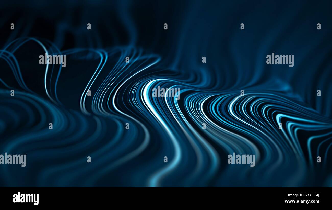Background astratto di intelligenza artificiale. Tecnologia illustrazione digitale con flusso di linea blu. Elemento futuristico motion graphic. Modello di energia Foto Stock