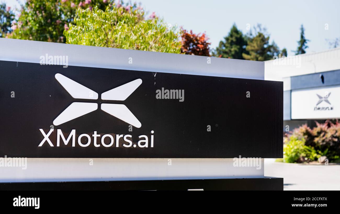 3 agosto 2020 Mountain View / CA / USA - sede centrale XMotors.ai nella Silicon Valley; XMotors.ai è la filiale americana di Xpeng (Xiaopeng Motors), Foto Stock