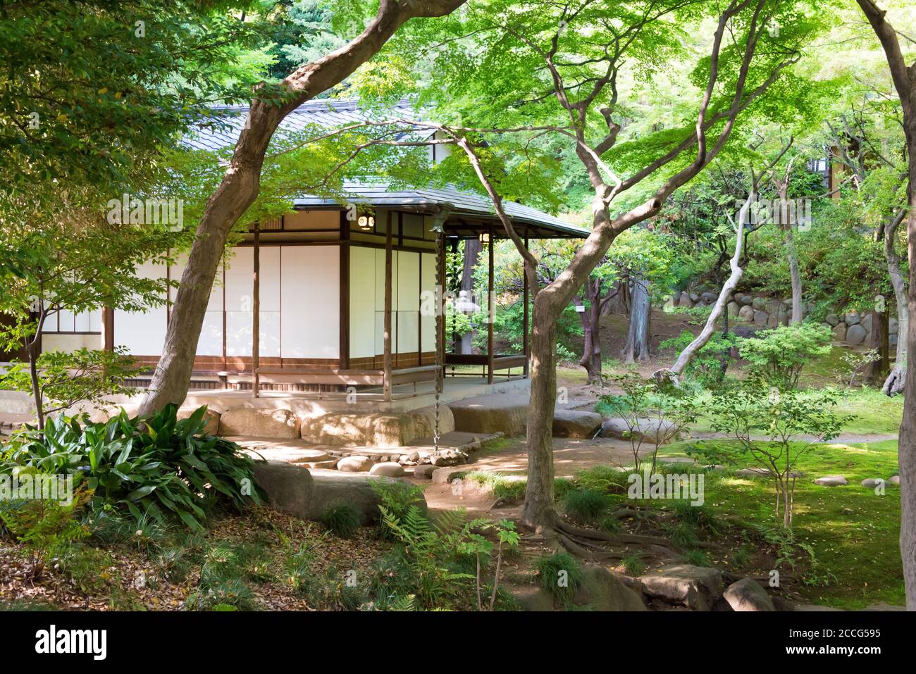 Tokyo, Giappone - Giardini Kyu-Furukawa a Tokyo, Giappone. Il parco comprende un antico palazzo in stile occidentale con un roseto. Foto Stock