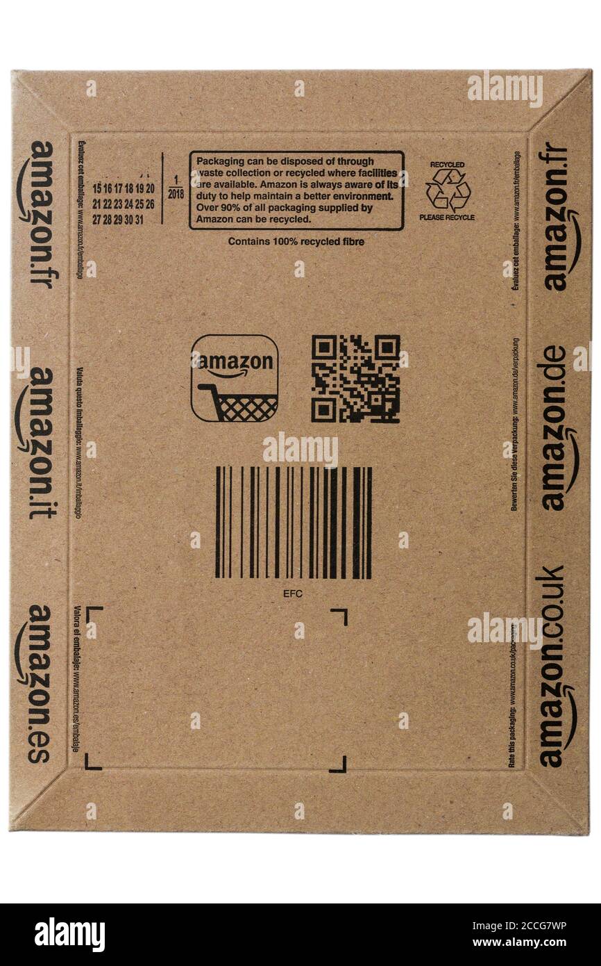 Pacchetto Amazon isolato su sfondo bianco Foto Stock