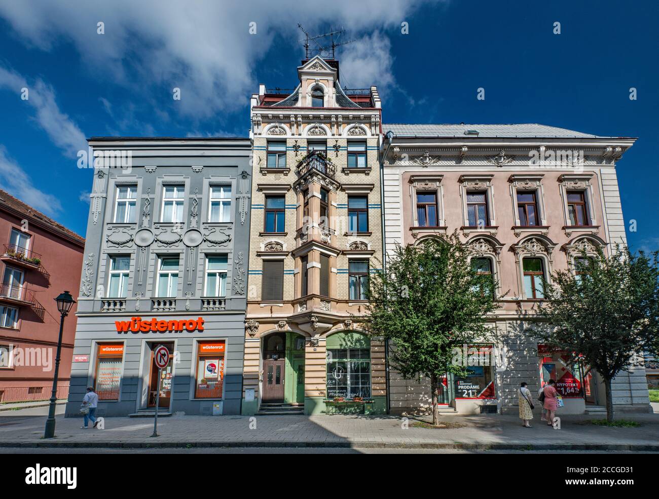 Edifici del tardo 19 ° secolo a Masarykova trida, strada a Opava, Moravo-Slesia Regione, Slesia, Repubblica Ceca Foto Stock