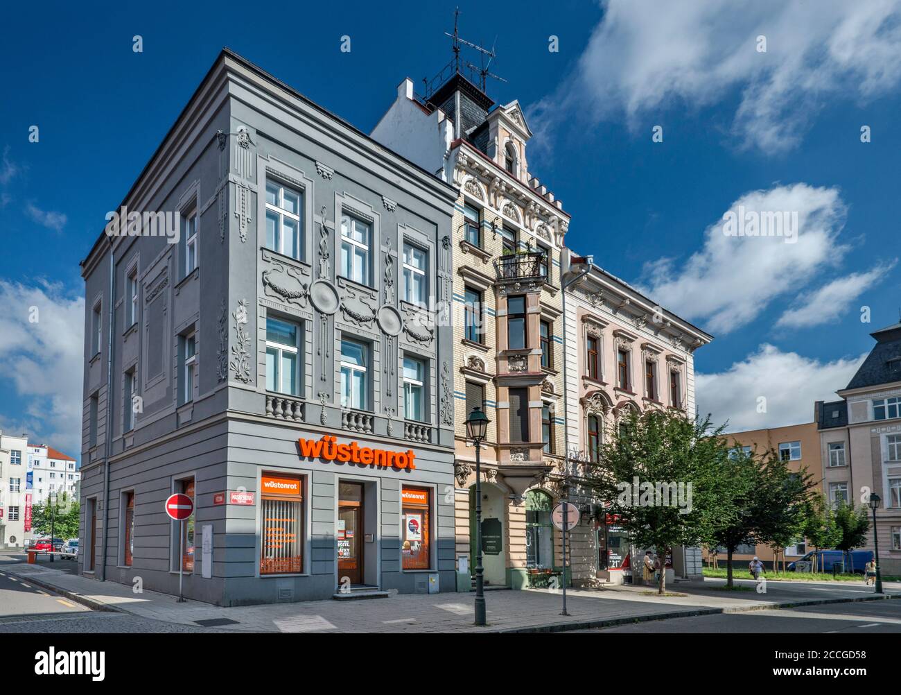 Edifici del tardo 19 ° secolo a Masarykova trida, strada a Opava, Moravo-Slesia Regione, Slesia, Repubblica Ceca Foto Stock