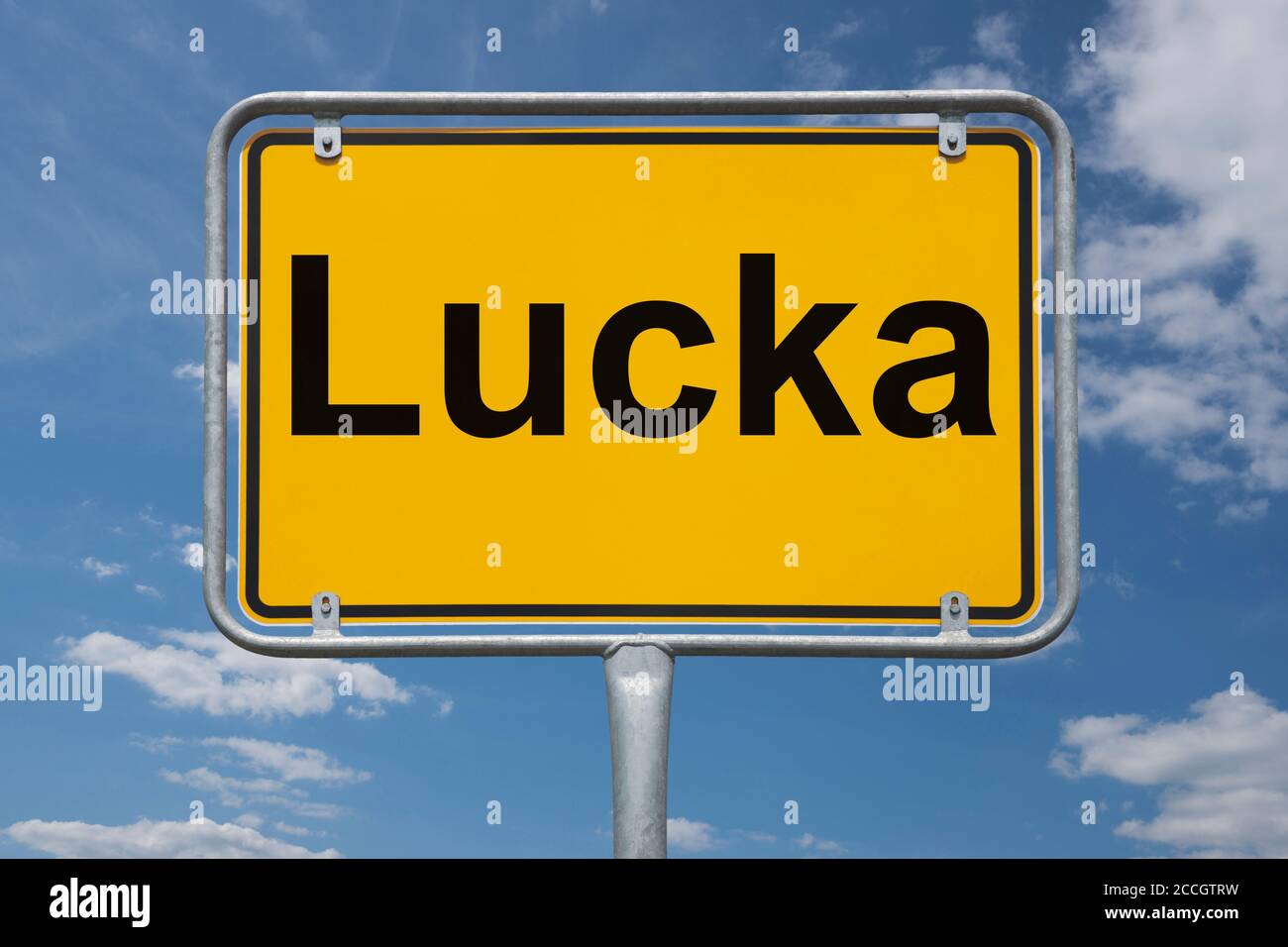 Ortstafel Lucka, Thüringen, Deutschland | cartello con la scritta Lucka, Turingia, Germania, Europa Foto Stock