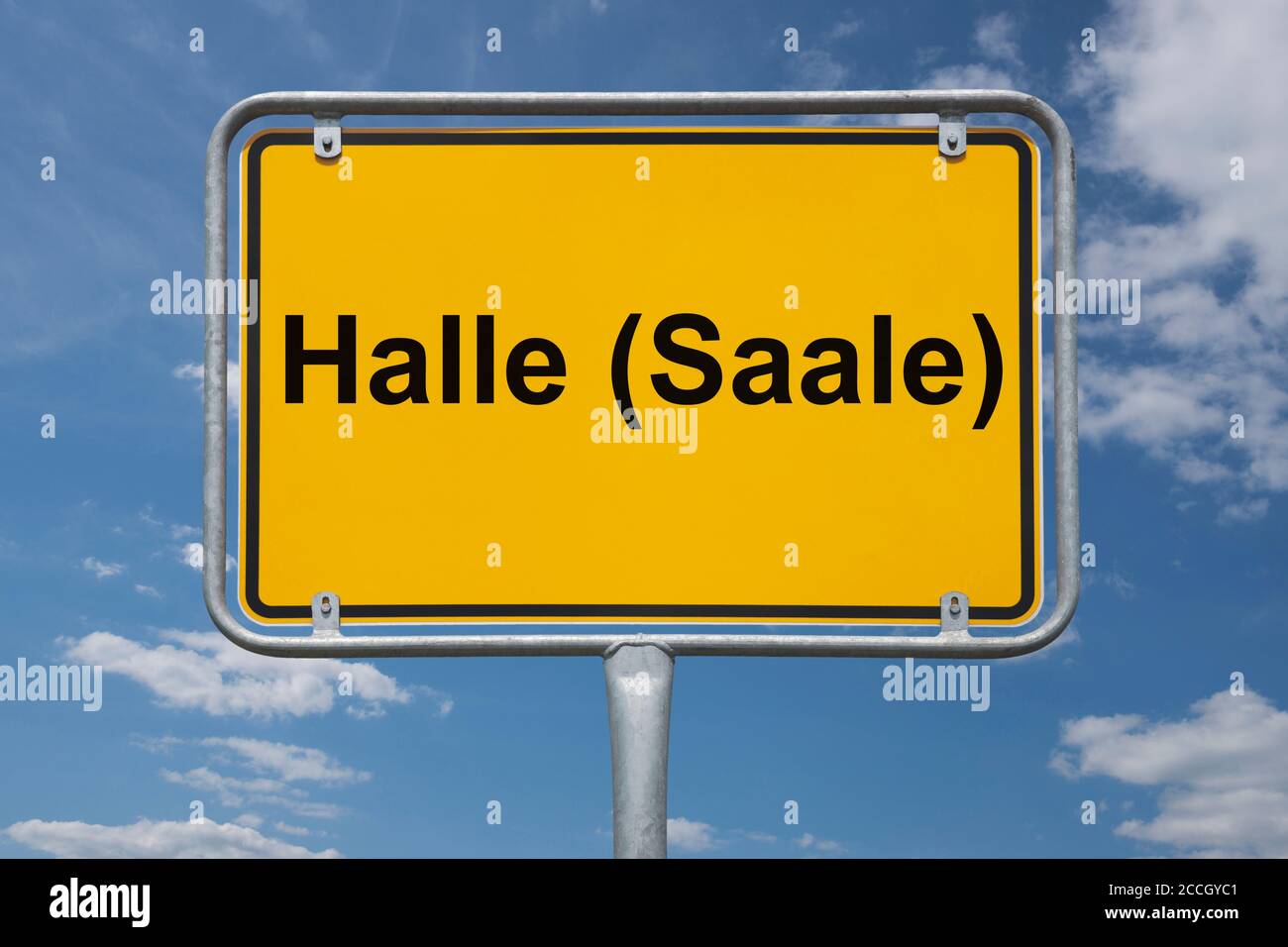 Ortstafel Halle (Saale), Sachsen-Anhalt, Deutschland | indicazione località Halle (Saale), Sassonia-Anhalt, Germania, Europa Foto Stock