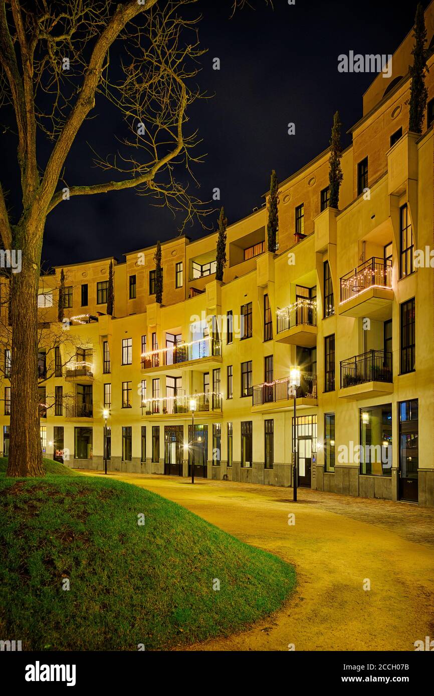 Heerlen, Maankwartier (Paesi Bassi) di notte, fotografia notturna Foto Stock