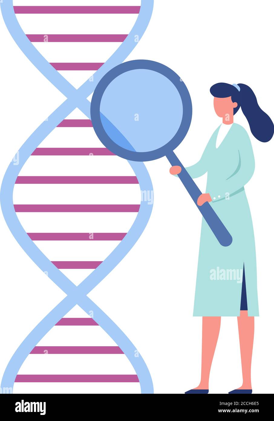 Ingegneria genetica del DNA. Ricerca di laboratorio concetto biotecnologico. Donna medico o lavoratore di laboratorio Illustrazione Vettoriale