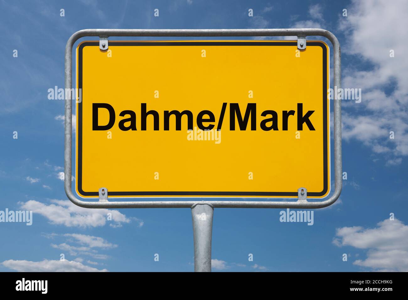 Ortstafel Dahme/Mark, Brandenburg, Deutschland | indicazione per la località Dahme/Mark, Brandenburg, Germania, Europa Foto Stock