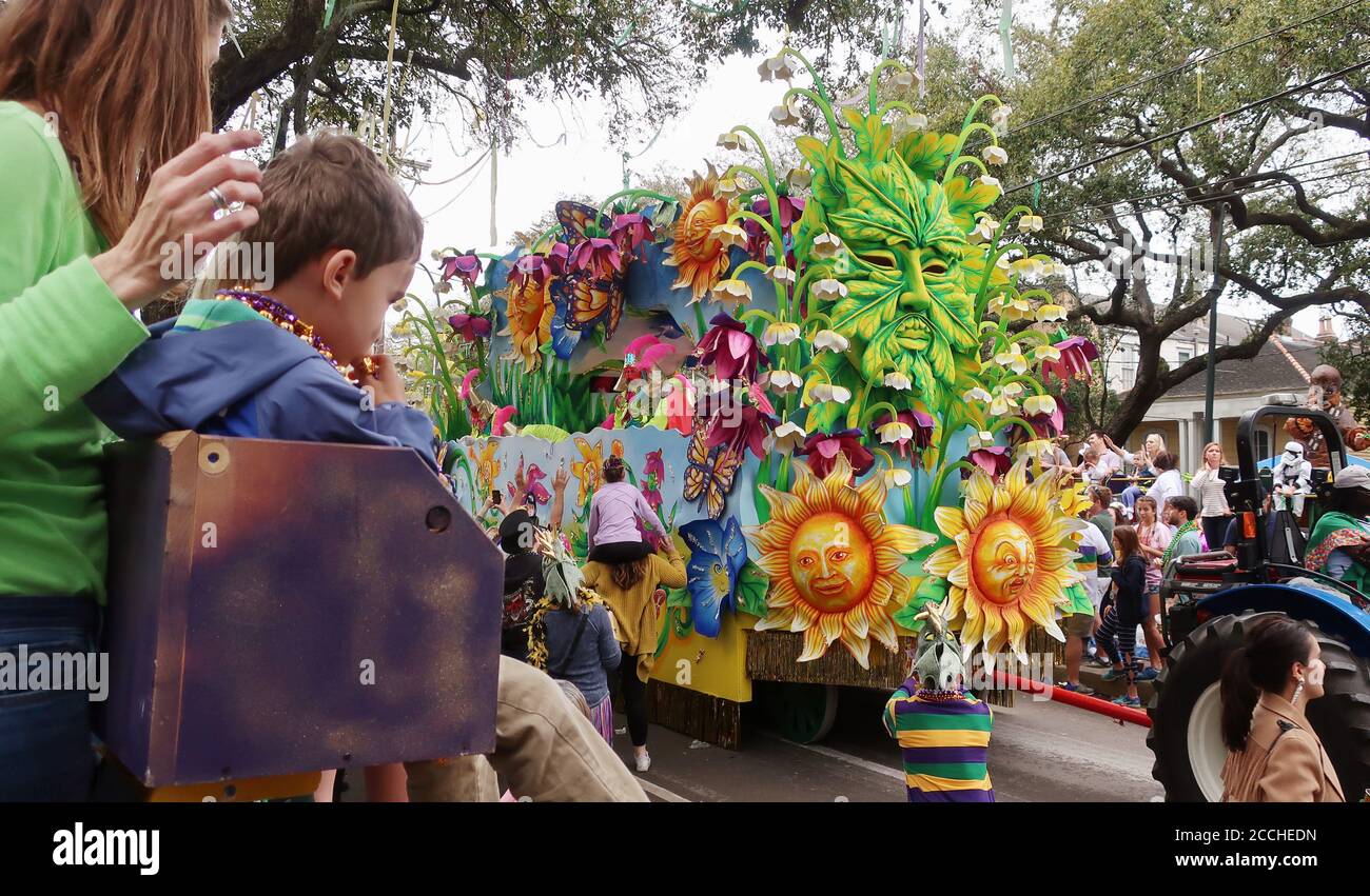 Mardi Gras galleggia nella sfilata Rex. New Orleans, LOUISIANA. Foto Stock