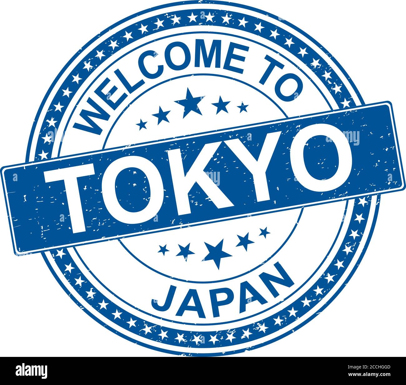 Benvenuti a Tokyo giappone blu tondo grunge benvenuto a timbro Illustrazione Vettoriale