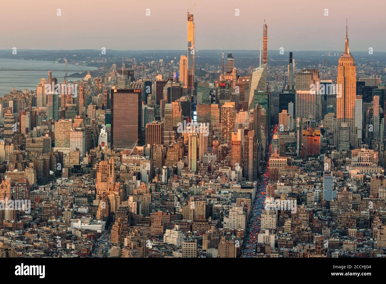 Golden Light sullo skyline di New York Foto Stock