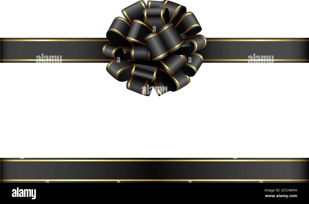 arco nero e nastro con bordatura in oro Illustrazione Vettoriale